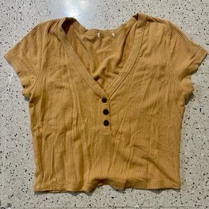 Women's Tan Button-Up Ribbed Top